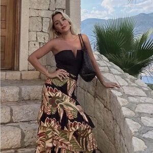 Zara Brown and Tan Tiered Maxi Skirt Resort Wear